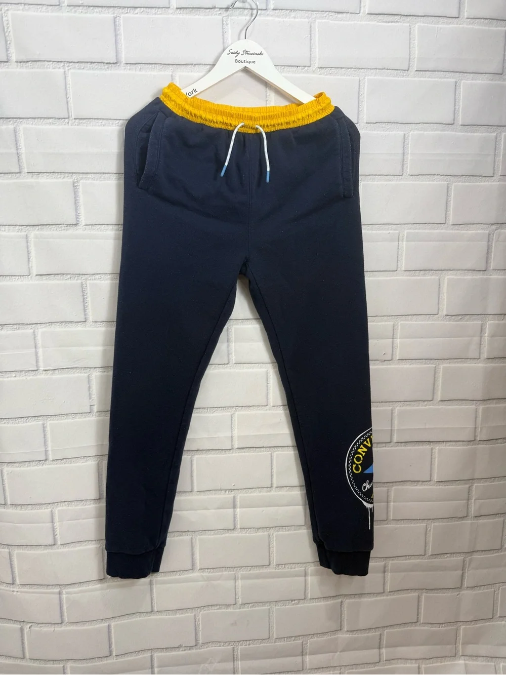 Converse Boys XL 13-15 Navy Blue Fleece Jogger Sweatpants Logo Graphic Pull-On